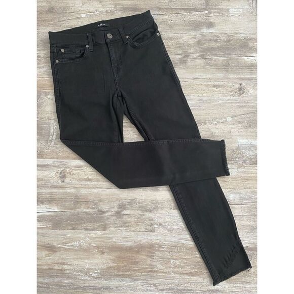 7 For All Mankind Skinny Jeans Ankle Cropped Raw Angled Hem Womens Size 25 - Picture 1 of 6